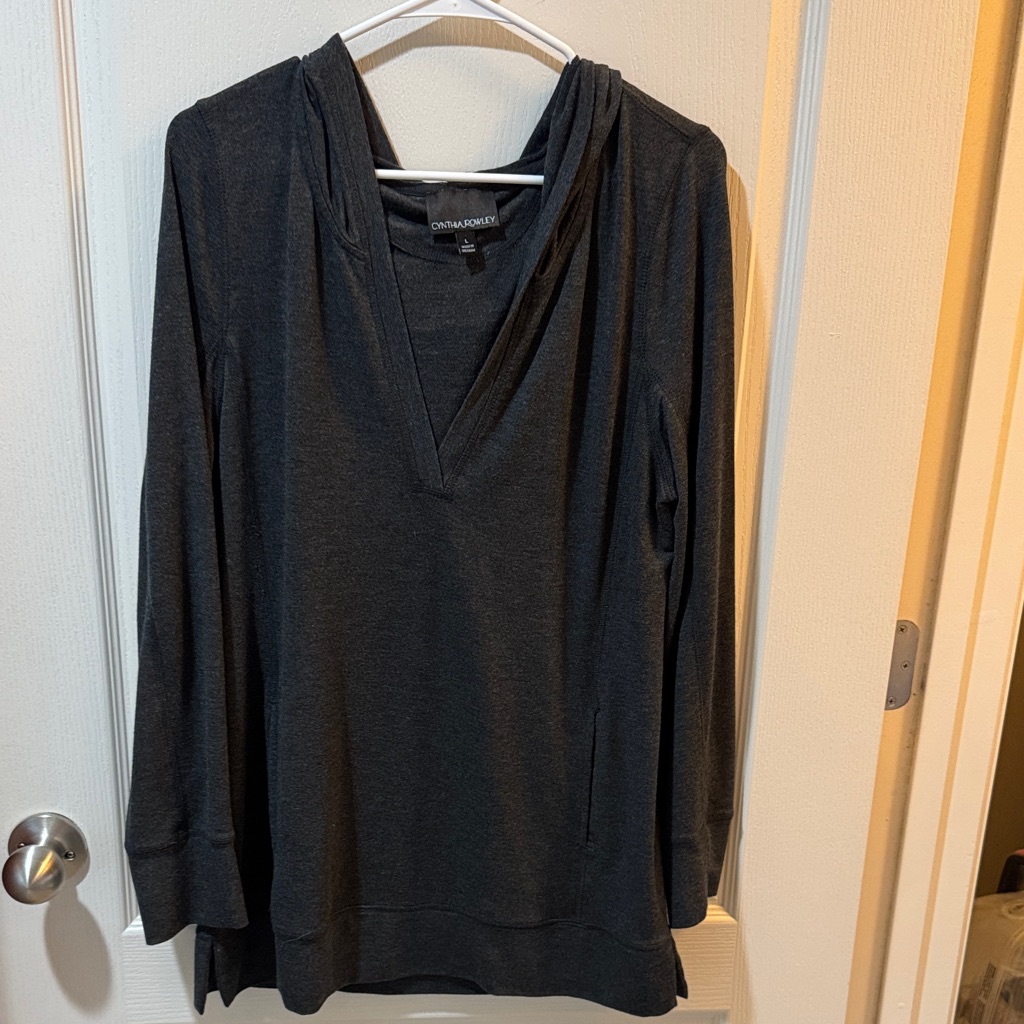Cynthia Rowley Charcoal V-Neck Hooded Pullover